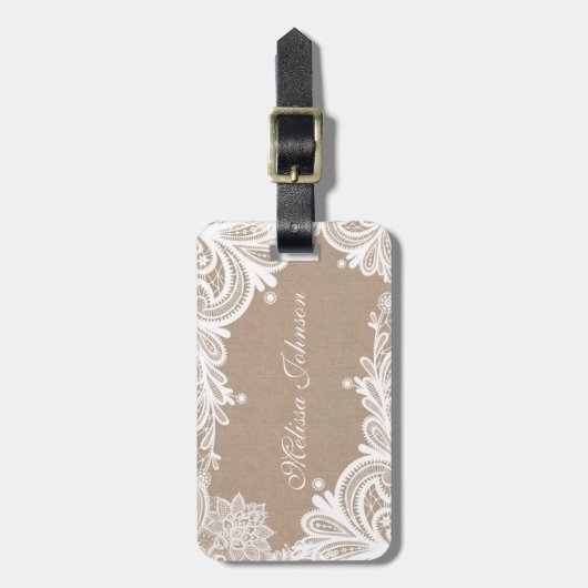  Bagagelabel Burlap en Lace (Voorkant verticaal)