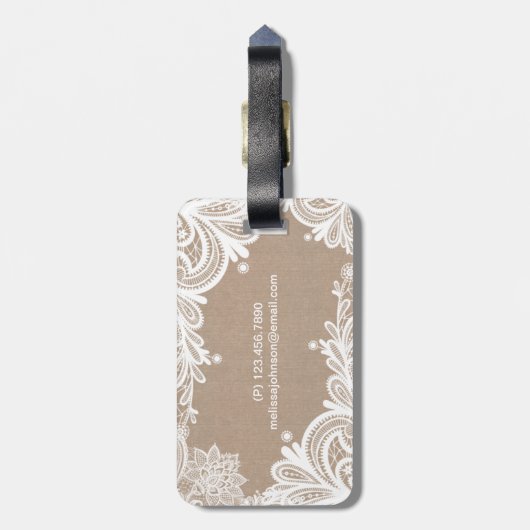 Bagagelabel Burlap en Lace (Achterkant verticaal)