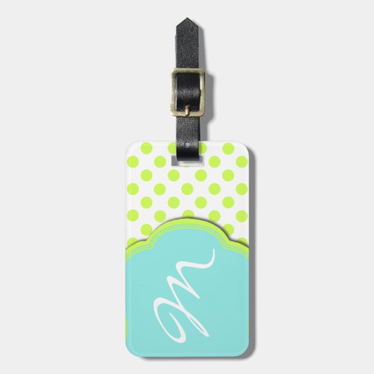  Bagagelabel Chartreuse & Aqua Monogram (Voorkant verticaal)