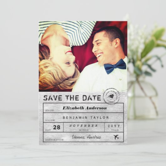 Bagagelabel Destination Wedding Chic Silver Save The Date (Staand voorkant)