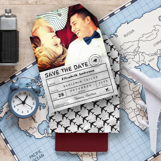 Bagagelabel Destination Wedding Chic Silver Save The Date