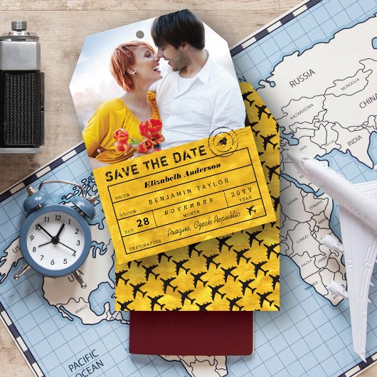 Bagagelabel Destination Wedding Classy Gold Save The Date