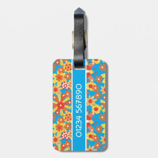 bagagelabel, Ditzy Oranje Floral Pattern Bagagelabel (Achterkant verticaal)