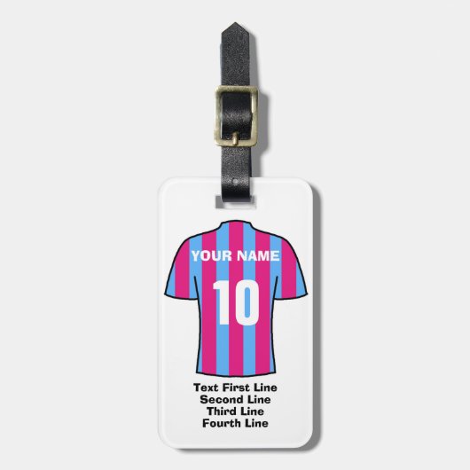 Bagagelabel football - met Claret & Blue Shirt (Voorkant verticaal)