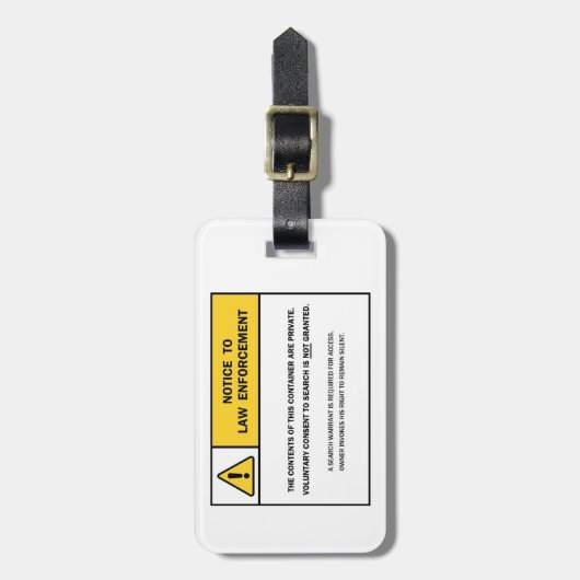 bagagelabel "Geen zoekopdracht zonder bevel" (Voorkant verticaal)