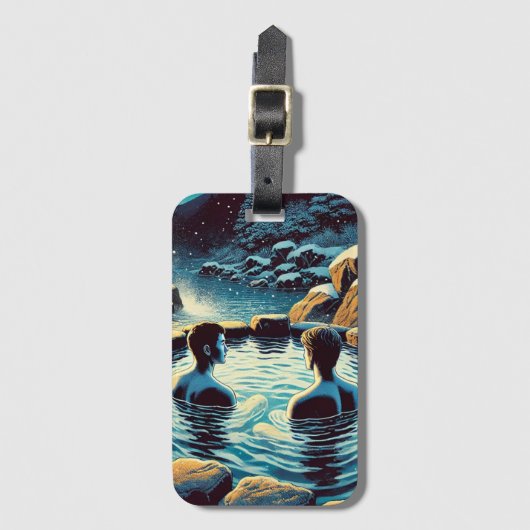 Bagagelabel - Jonge mannen in onsen (Voorkant (verticaal))