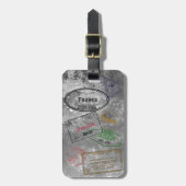 Bagagelabel met 4 paspoortzegels (Voorkant verticaal)