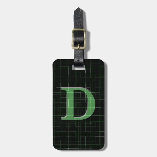 Bagagelabel met abstract D-motief, groen circuit (Voorkant verticaal)