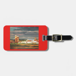 bagagelabel met boerderij scène