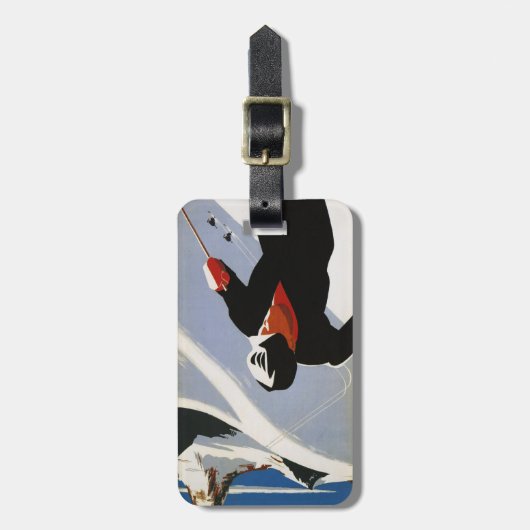 bagagelabel met Canadian Rockies Ski Print (Voorkant verticaal)