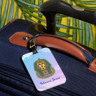 Bagagelabel met een Toetanchamon masker illustrati