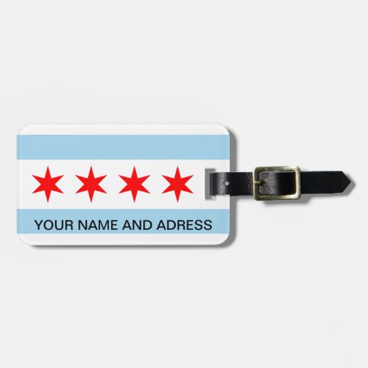 Bagagelabel met Flag of Chicago, Illinois, Verenig (Voorkant horizontaal)