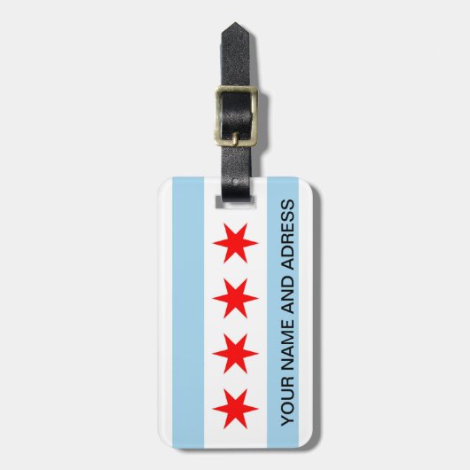 Bagagelabel met Flag of Chicago, Illinois, Verenig (Voorkant verticaal)