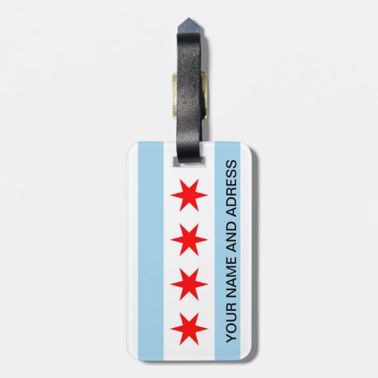 Bagagelabel met Flag of Chicago, Illinois, Verenig (Achterkant verticaal)