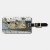 bagagelabel met foto van grijze wolf in berkenbome (Voorkant horizontaal)