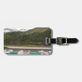 Bagagelabel met fotografie van de bergen Alaska