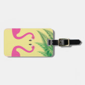 Bagagelabel met gele flamingos en palmbladeren (Voorkant horizontaal)