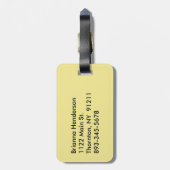 Bagagelabel met gele flamingos en palmbladeren (Achterkant verticaal)