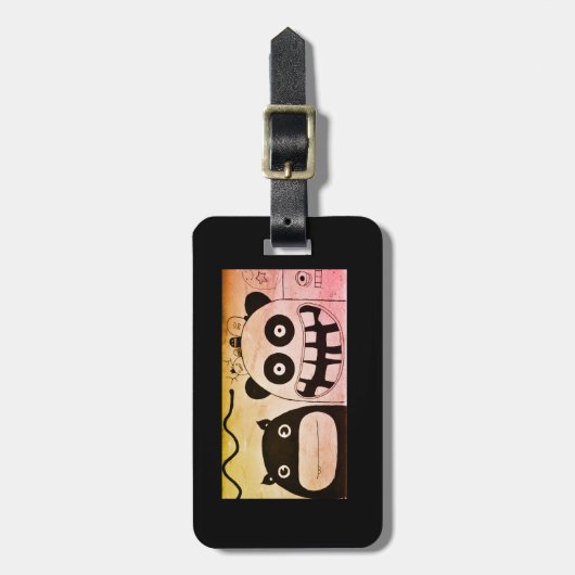 Bagagelabel met lederen band HAPPY MONSTERS (Voorkant verticaal)