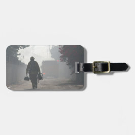 Bagagelabel met lederen riem