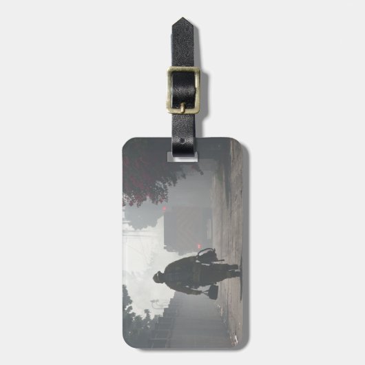 Bagagelabel met lederen riem (Voorkant verticaal)