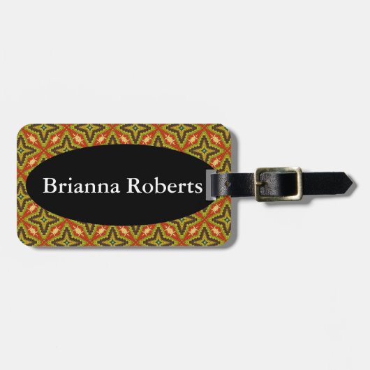 Bagagelabel met lederen riem - Macrame Kijk (Voorkant horizontaal)