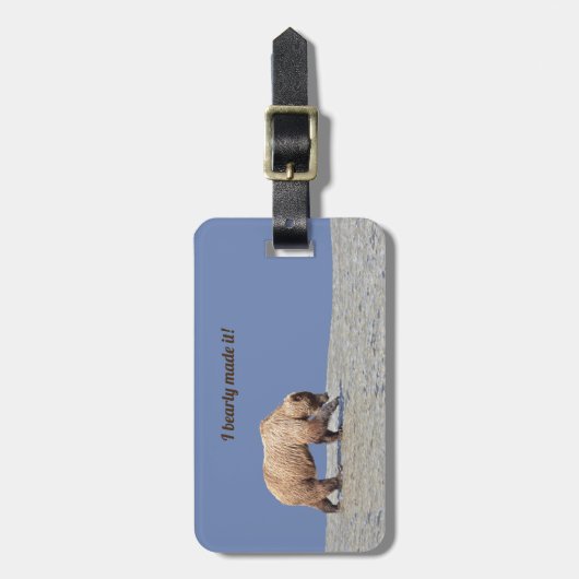 Bagagelabel met lederriem van grizzly-beren (Voorkant verticaal)