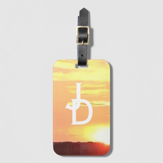 Bagagelabel met monogram zonsondergang (Voorkant (verticaal))
