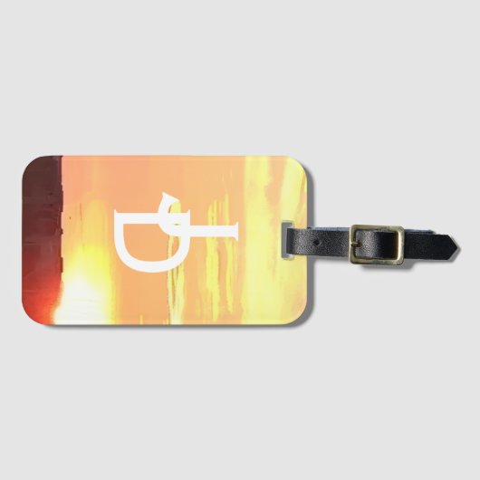 Bagagelabel met monogram zonsondergang (Voorkant (horizontaal))