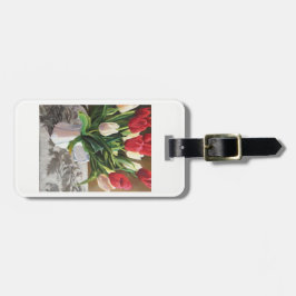 Bagagelabel met rode en witte tulpen