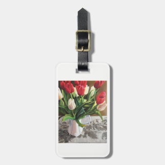 Bagagelabel met rode en witte tulpen
