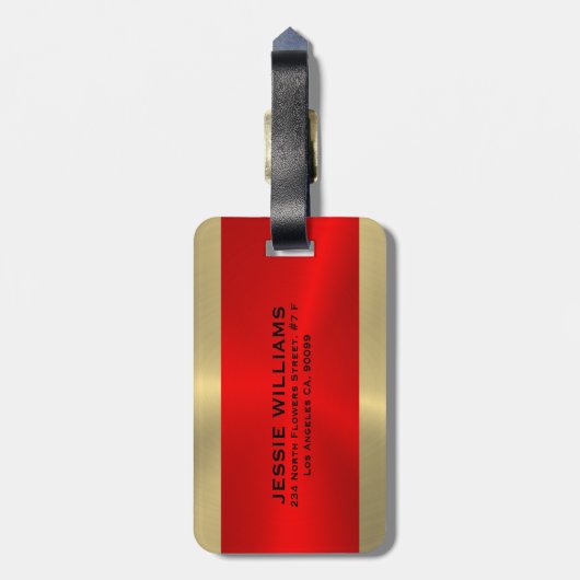 Bagagelabel met rood en goudgeometrisch ontwerp (Achterkant verticaal)