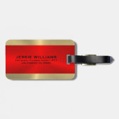 Bagagelabel met rood en goudgeometrisch ontwerp (Achterkant horizontaal)