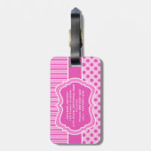 Bagagelabel met roze, witte striped poka Dots (Achterkant verticaal)