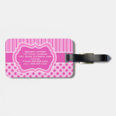 Bagagelabel met roze, witte striped poka Dots (Achterkant horizontaal)