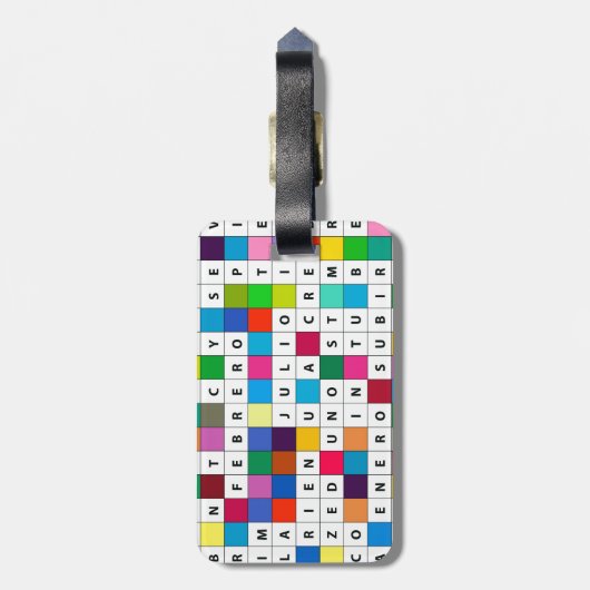 bagagelabel met Spaans Months Crossword Design (Achterkant verticaal)