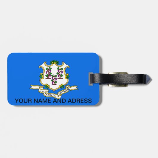Bagagelabel met vlag van Connecticut, VS (Achterkant horizontaal)