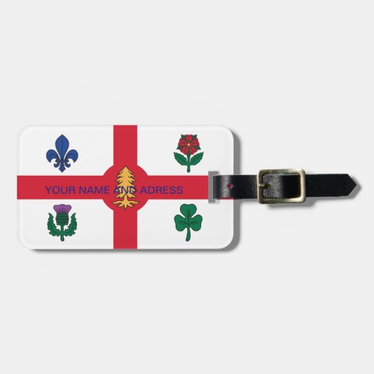 Bagagelabel met vlag van Montreal, Canada (Voorkant horizontaal)