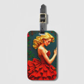 Bagagelabel met vrouw in rode jurk (Voorkant (verticaal))