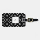Bagagelabel met zilver en zwarte quatrefolie (Voorkant horizontaal)