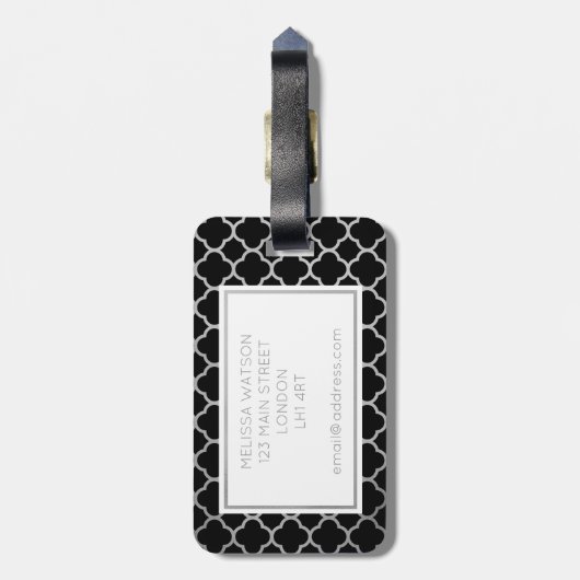 Bagagelabel met zilver en zwarte quatrefolie (Achterkant verticaal)