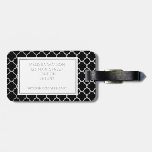 Bagagelabel met zilver en zwarte quatrefolie (Achterkant horizontaal)