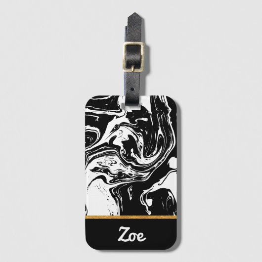 Bagagelabel met zwarte en witte marmer (Voorkant (verticaal))