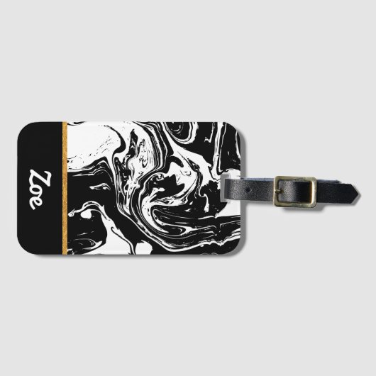 Bagagelabel met zwarte en witte marmer (Voorkant (horizontaal))