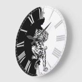 Bagagelabel met zwarte en witte tijger grote klok (Hoek)