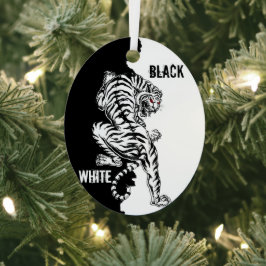 Bagagelabel met zwarte en witte tijger metalen ornament