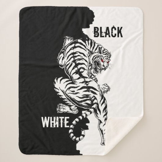 Bagagelabel met zwarte en witte tijger sherpa deken (Voorkant)