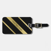 Bagagelabel met zwarte & goudstrepen met lederen r (Voorkant horizontaal)