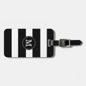 Bagagelabel met zwarte strepen met lederen riem (Voorkant horizontaal)