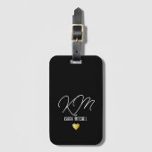 Bagagelabel monogram met Love Heart Black (Voorkant (verticaal))